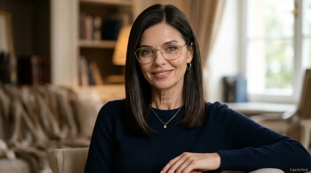 Elegant mature woman with sleek straight shoulder-length hair Straight Shoulder-Length Cut With Polished Professional Style