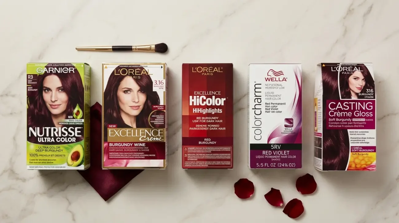 Top Professional Hair Dye Brands for Rich Red Shades Collection of premium red hair dye boxes arranged neatly