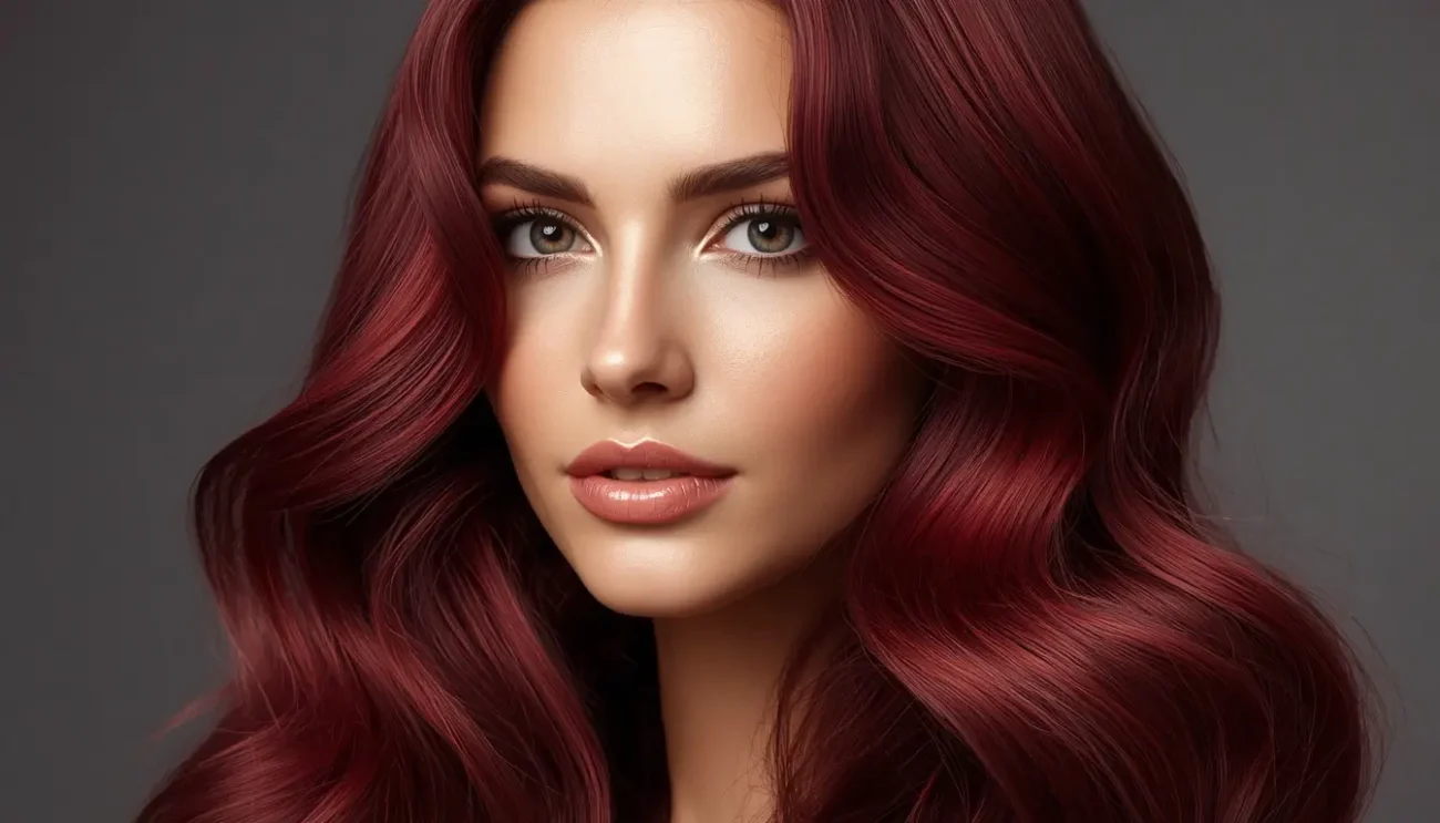 Bright Cherry Red Hair with Luxury Shine Effect Bright red hair with glossy cherry tone