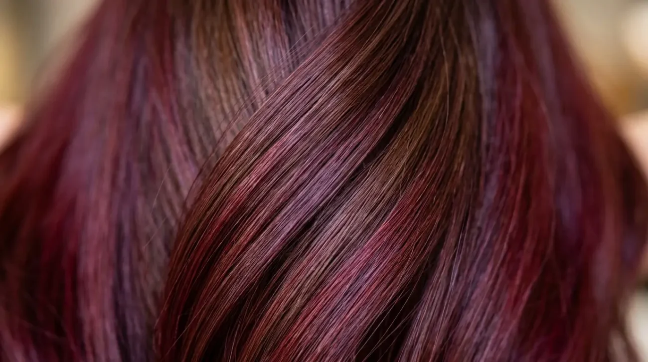 Burgundy Hair Color Created from Red Violet and Brown Close-up of burgundy hair color showing rich dimension