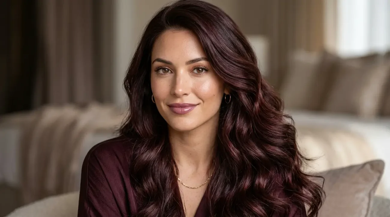 Wine Brunette Burgundy Hair Color with Luxury Dimension Wine brunette burgundy hair color with rich dimension