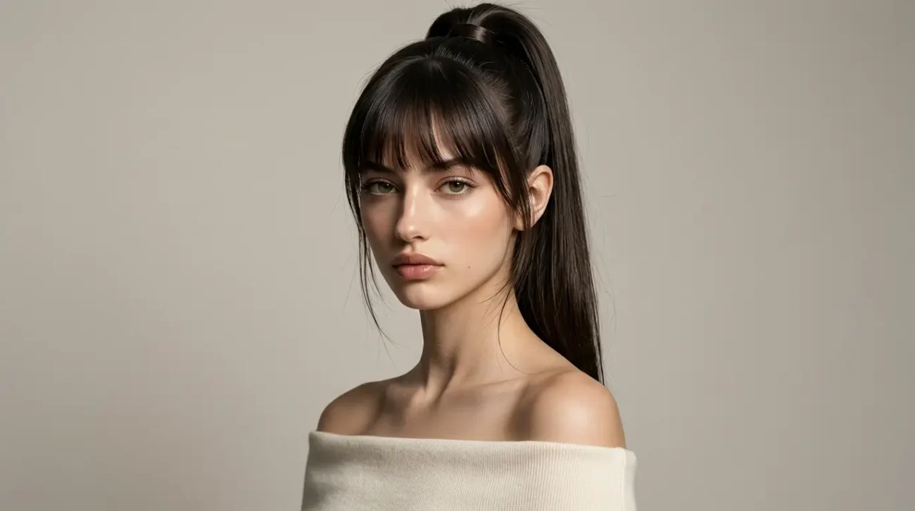 High Ponytail Hairstyle for a Sleek and Energetic Look Sleek high ponytail hairstyle with elegant bangs