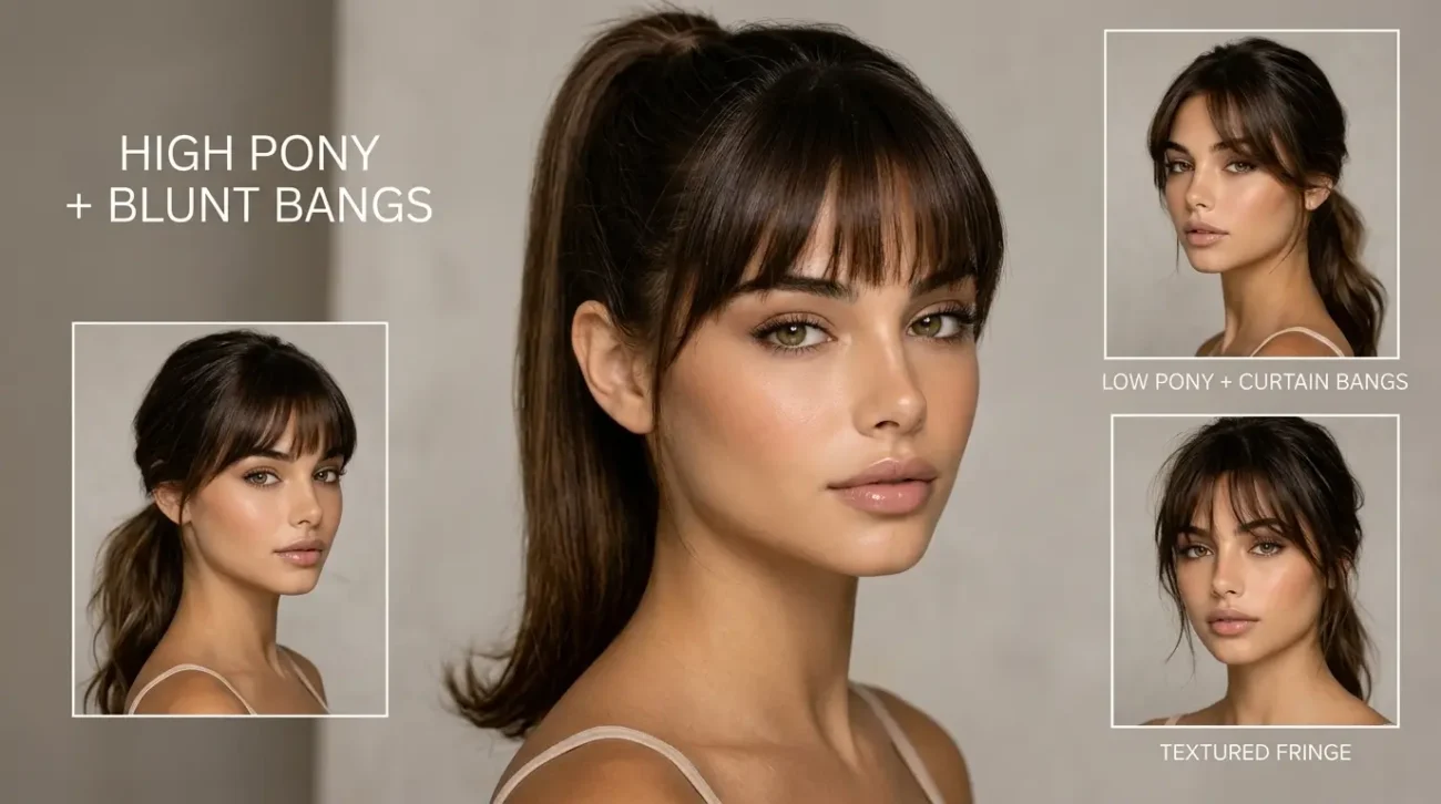 Elegant Ponytail Styles With Blunt, Wispy and Curtain Bangs Elegant Ponytail Styles With Different Bangs