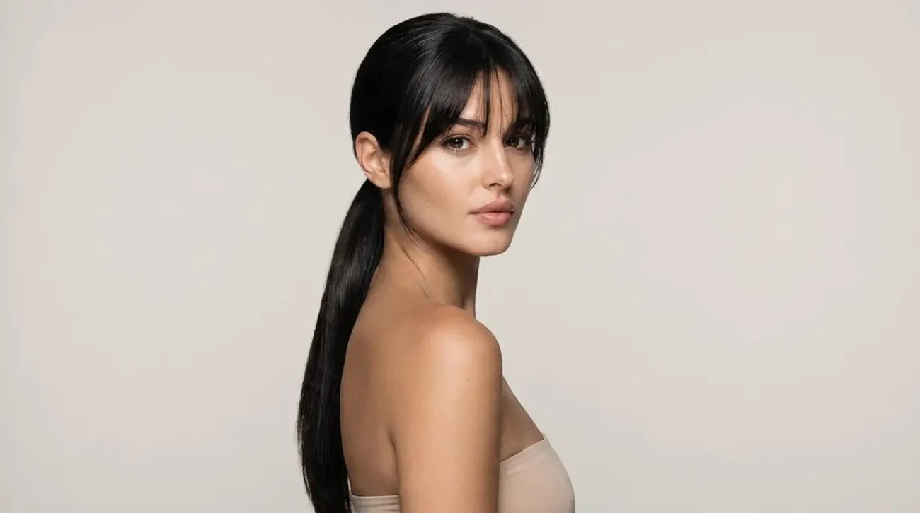 Sleek Ponytail With Bangs for a Refined Modern Style Sleek Ponytail With Bangs for a polished modern look