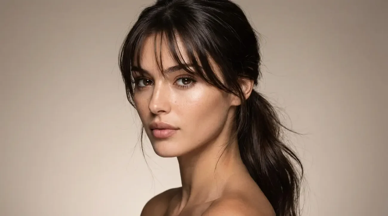 Wispy Bangs for a Light and Effortless Ponytail Style Soft wispy bangs with a relaxed elegant ponytail