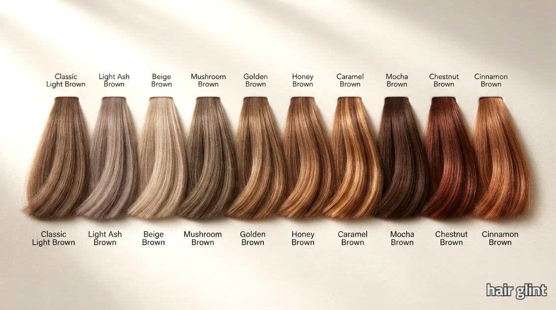 Hair swatches showing warm, cool, golden and beige browns