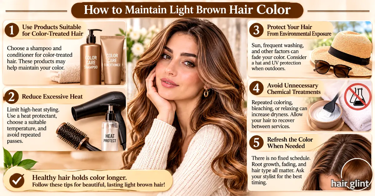 Light brown hair color care with gentle washing and heat