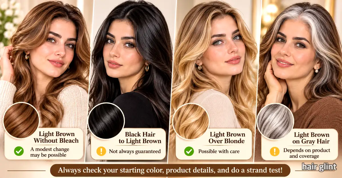 Light brown hair color without bleach in a salon setting