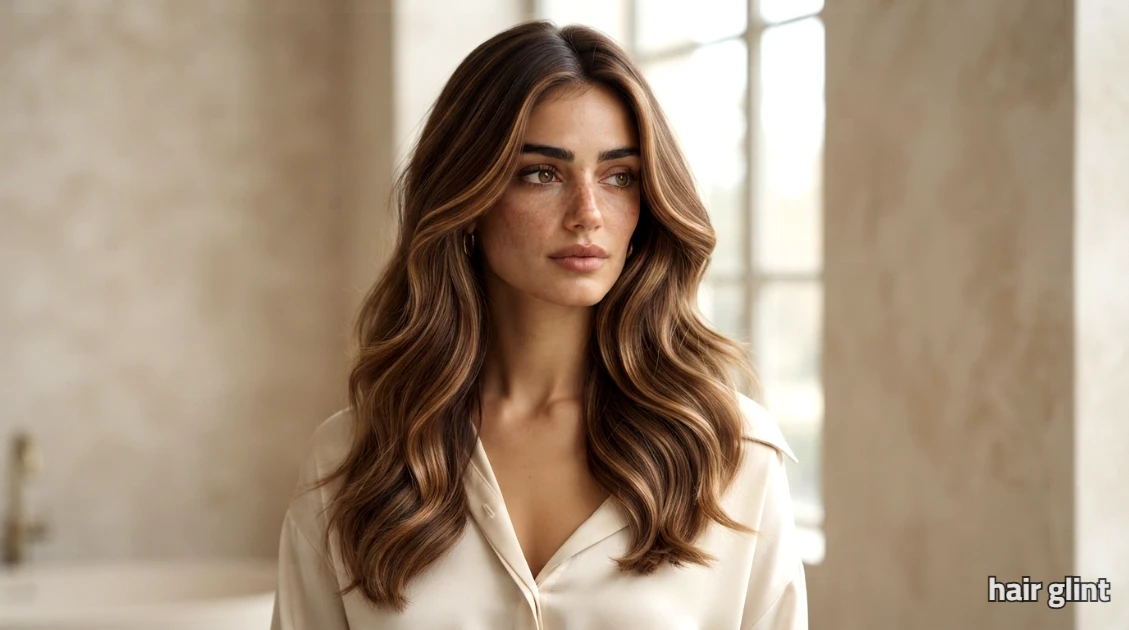 Light brown hair with warm caramel highlights and shine