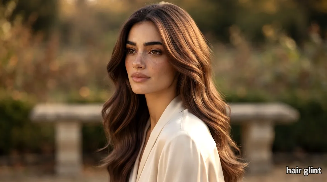Soft chestnut brown hair with natural reddish reflections