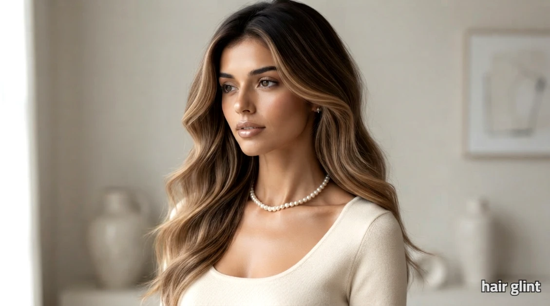 Brunette balayage with softly blended lighter ends