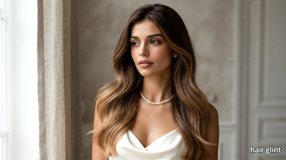 Brunette ombré hair with caramel ends and soft waves